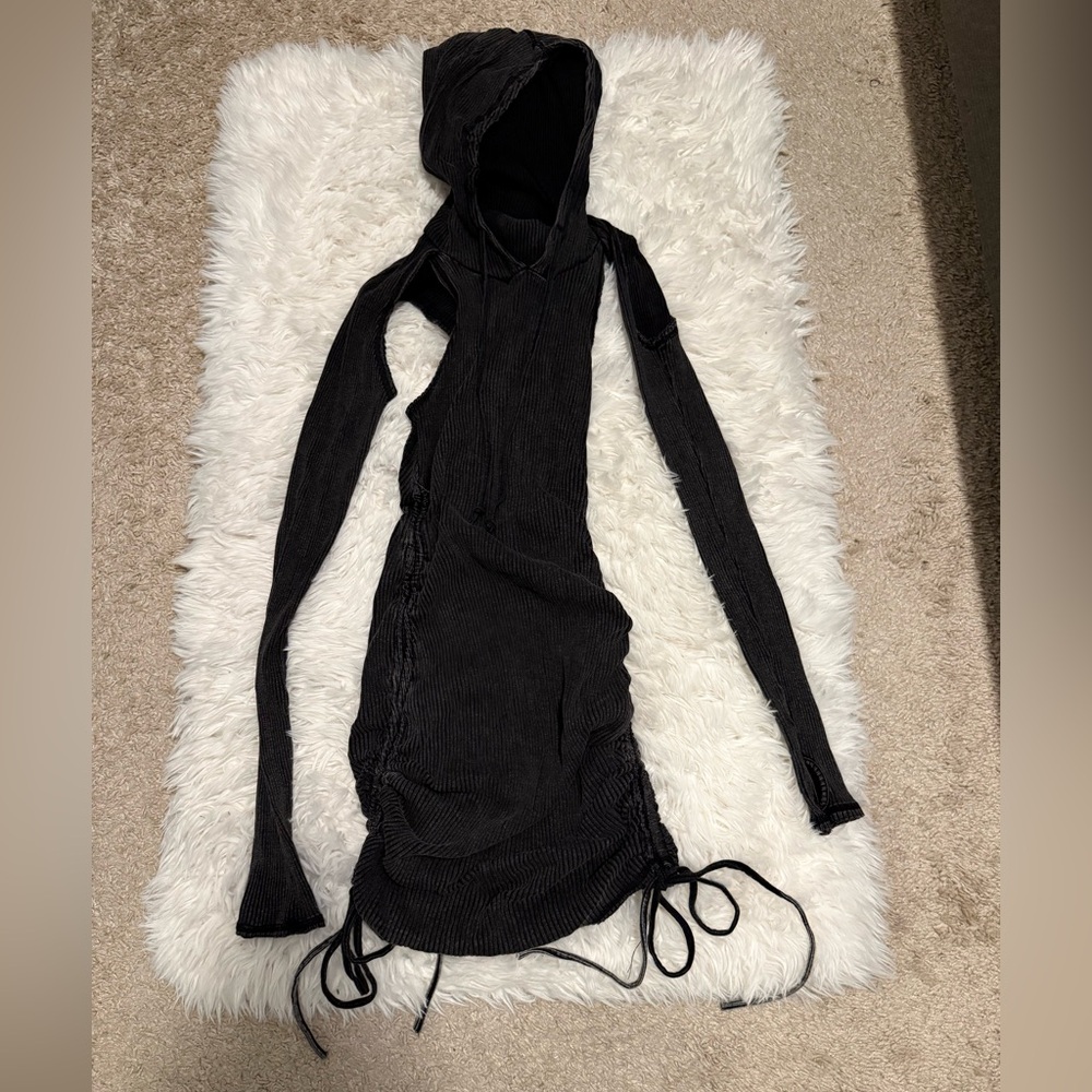 Dolls Kill Black Ruched Bell Sleeve Bodycon Dress